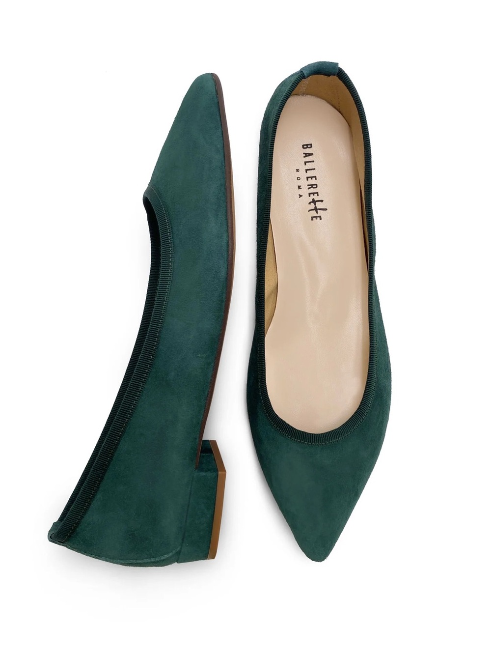 Balletette Pointed-Toe Forest Green Suede Ballerina Flats